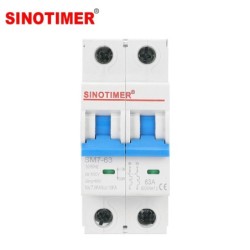 Siguranță automată DC bipolară SINOTIMER SM7-63, 63A, 1000V DC, 10kA, pentru sisteme fotovoltaice, montaj pe șină DIN